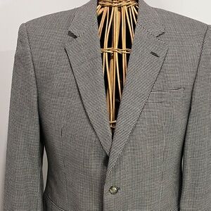 Mens 42L Sport Coat Jacket Jos A Banks  Black & White Houndstooth Silk Wool